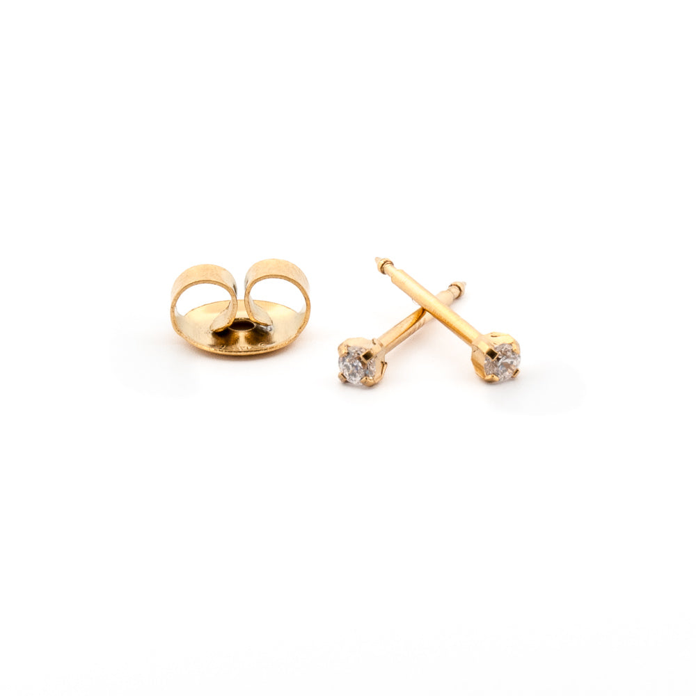Cubic Zirconia Gold Earrings 2 mm Earrings