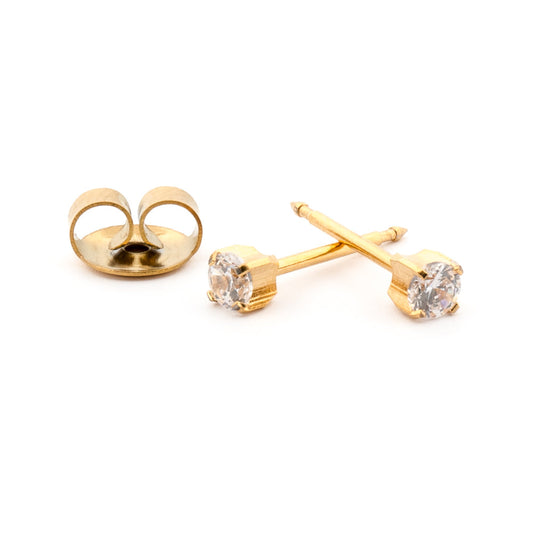 Cubic Zirconia Gold Stud Cartridge Earrings