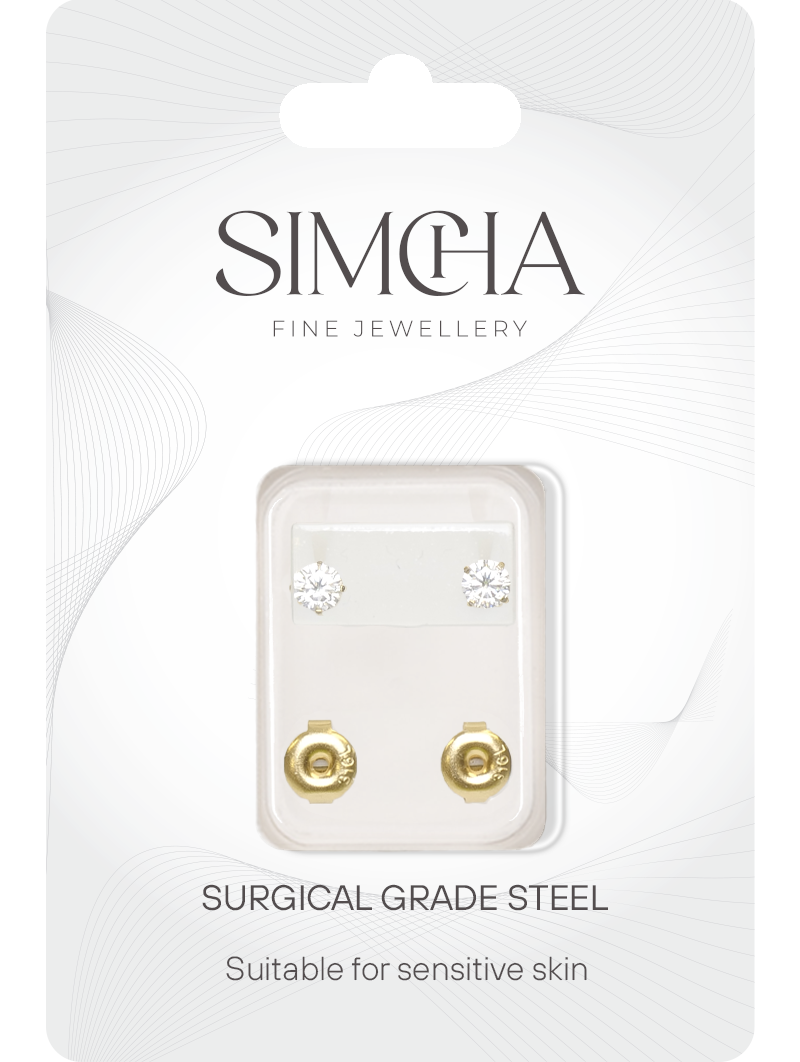 Cubic Zirconia Gold Earrings 4mm Earrings