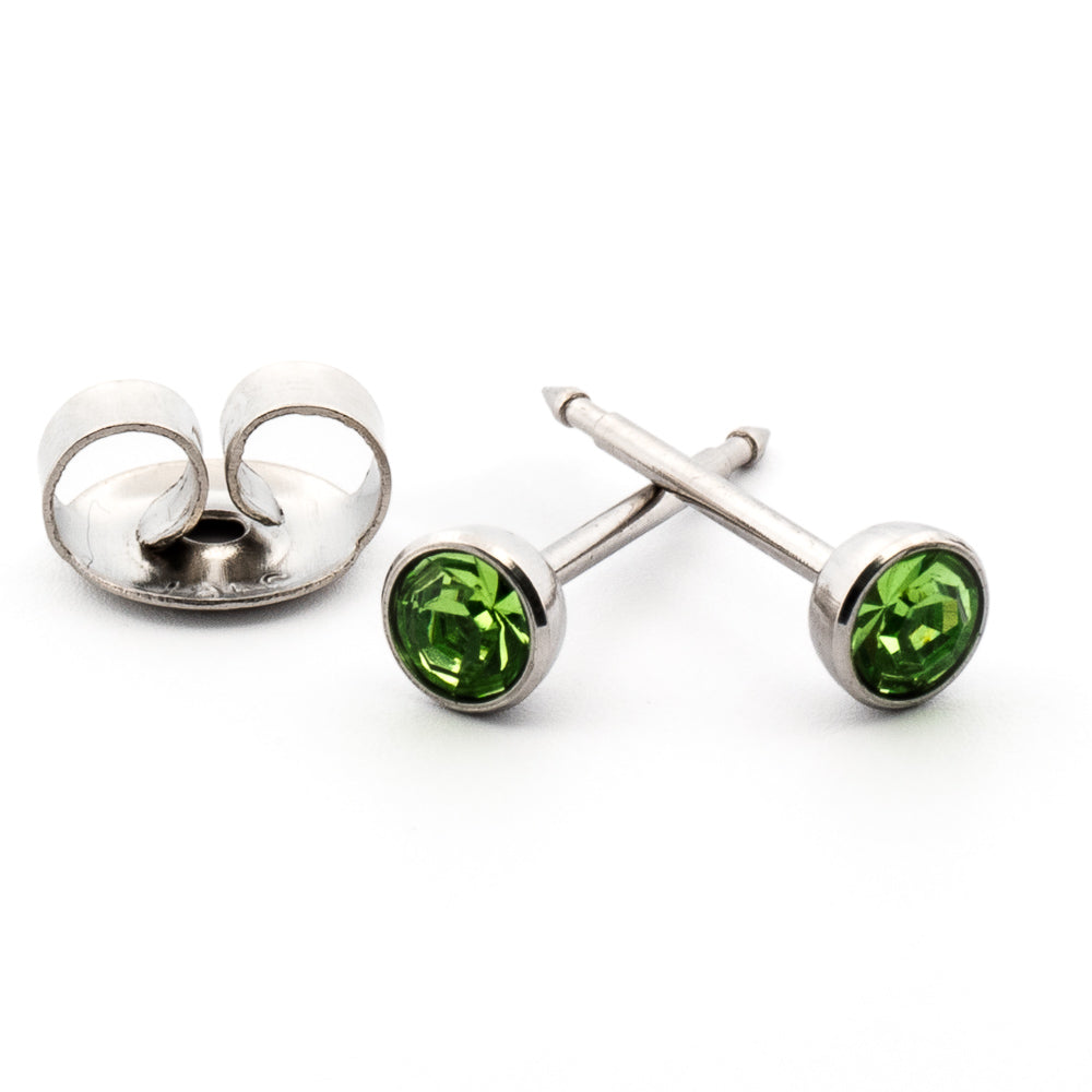 August (Peridot) Silver Earrings 4 mm Earrings