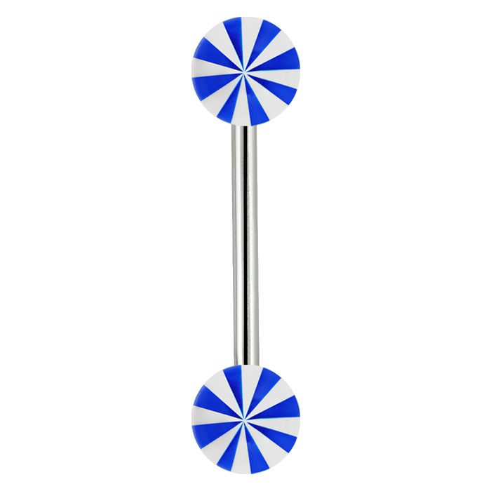 14g Striped Tongue Bar Blue Surgical Steel / Blue Barbell
