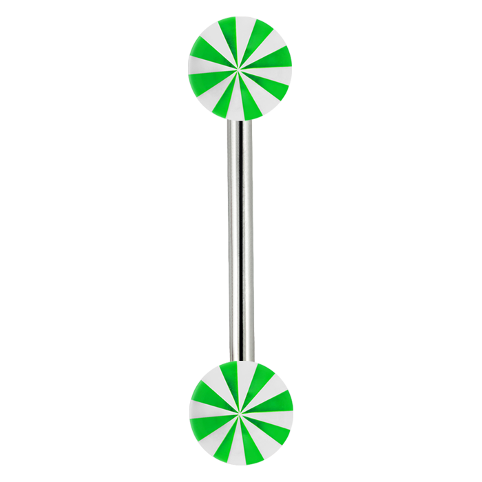 14g Striped Tongue Bar Green Surgical Steel / Green Barbell