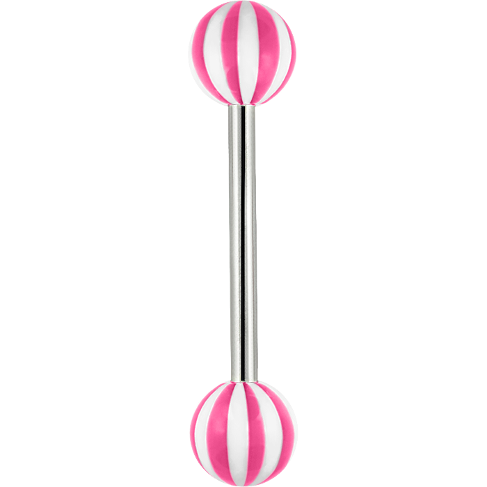 14g Striped Tongue Bar Pink Surgical Steel / Pink Barbell
