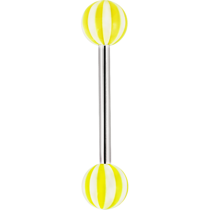 14g Striped Tongue Bar Yellow Surgical Steel / Yellow Barbell