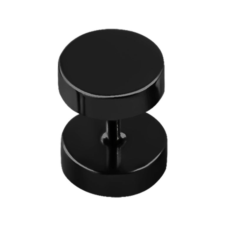 Black Fake Plug 8mm / Anodized Surgical Steel / Black Earrings