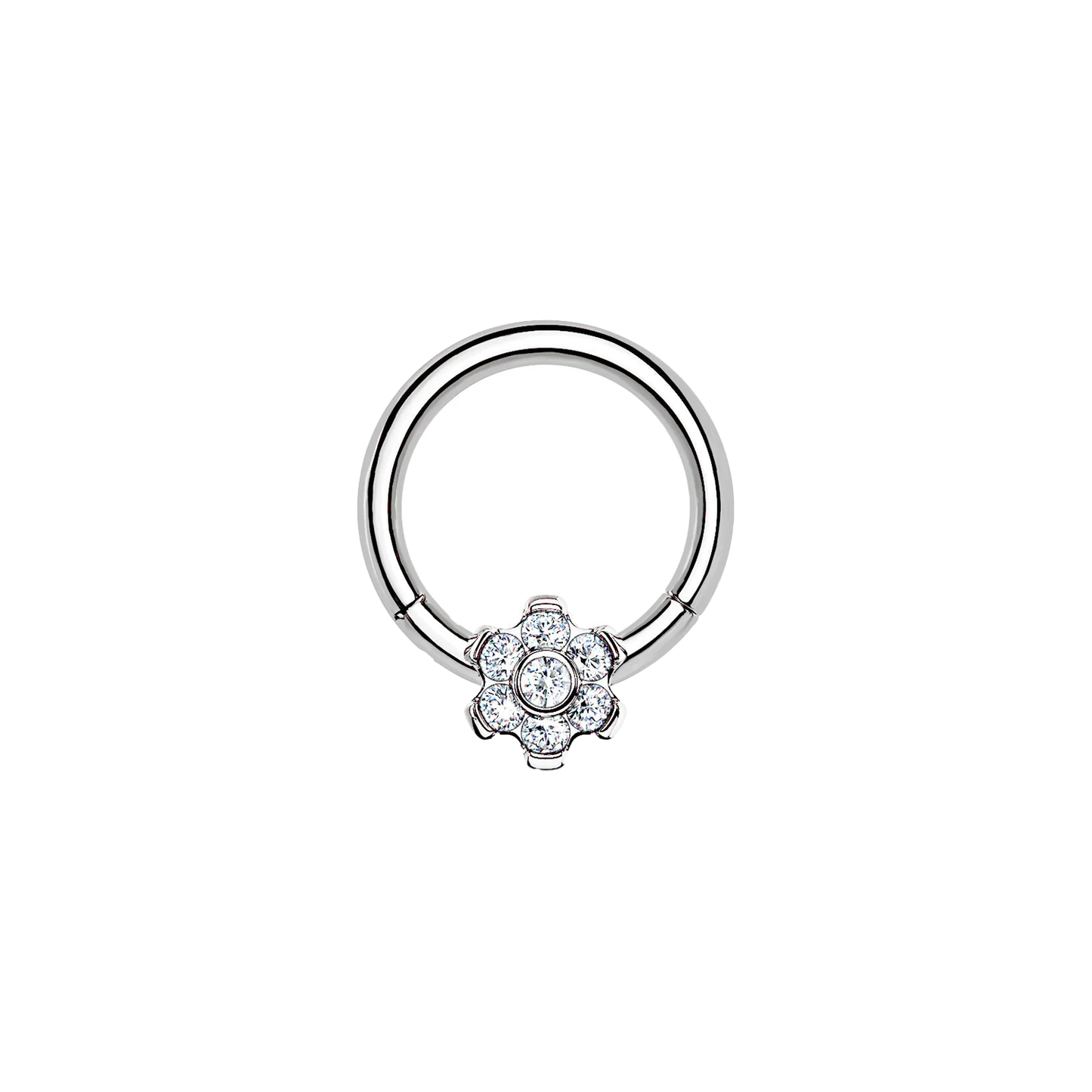 Silver Titanium CZ Flower Hinged Ring 8mm / Cubic Zirconia / Silver Hinged Ring