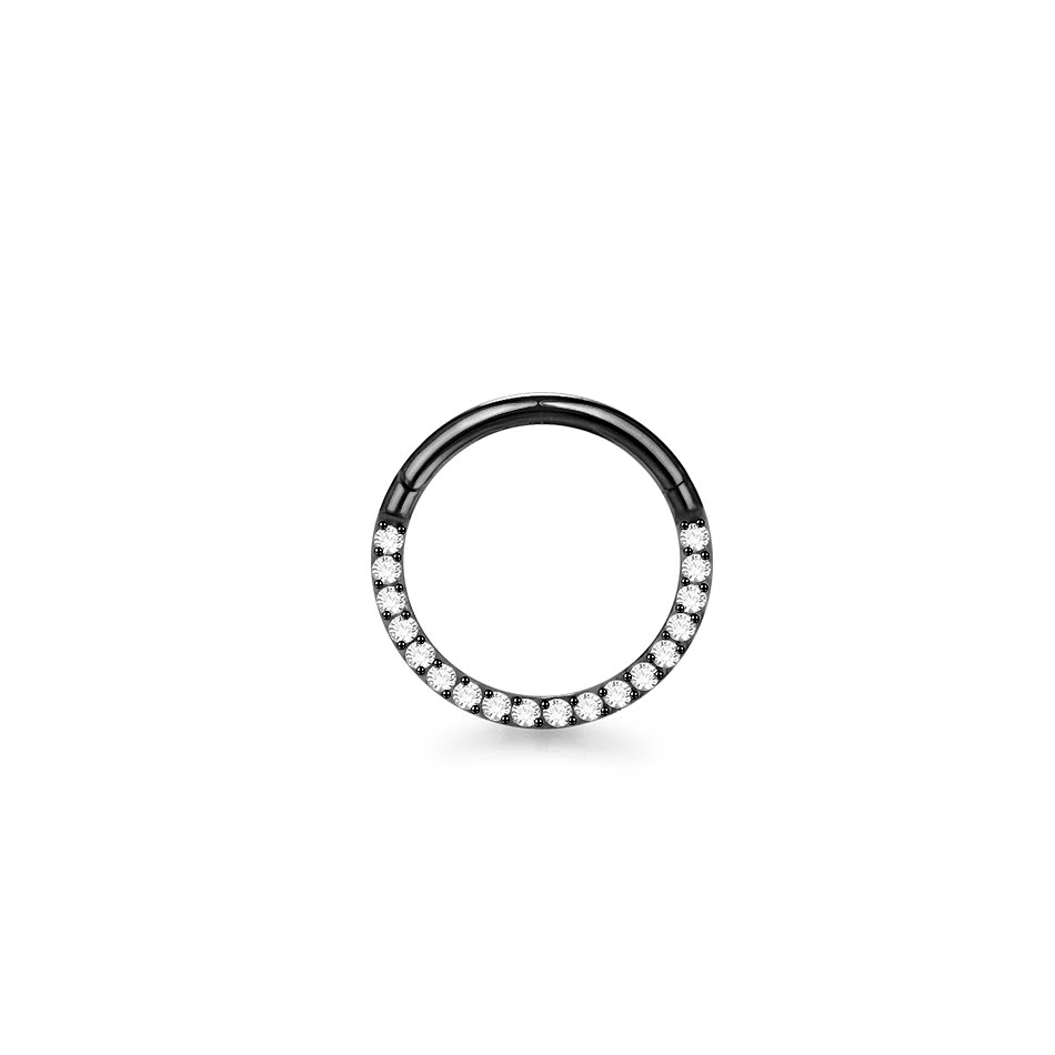 Black Titanium Front CZ Hinged ring 8mm / Black / Titanium Hinged Ring