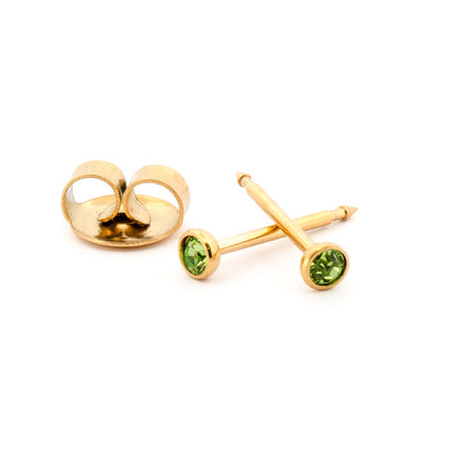 August (Peridot) Gold Stud Cartridge Earrings