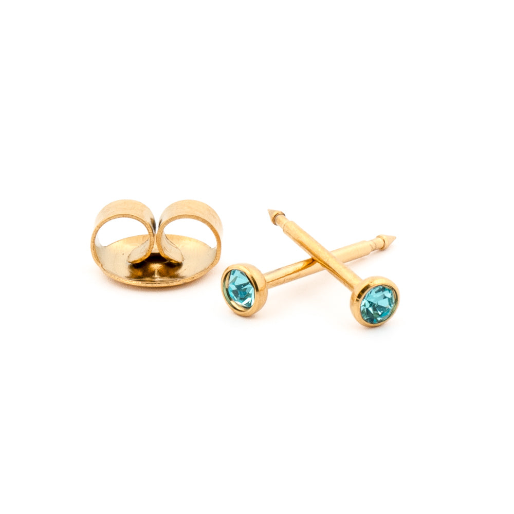 March (Aquamarine) Gold Earrings 3 mm Earrings