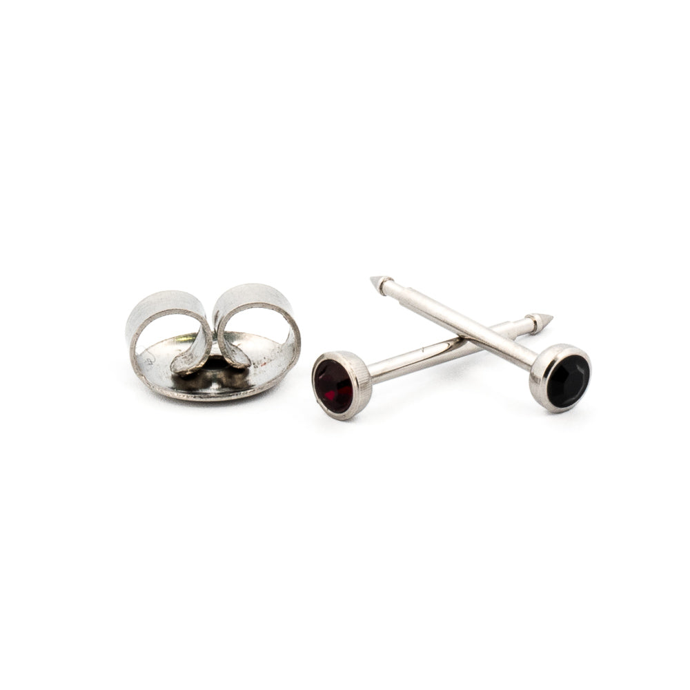 January (Garnet) Silver Earrings 3 mm Earrings