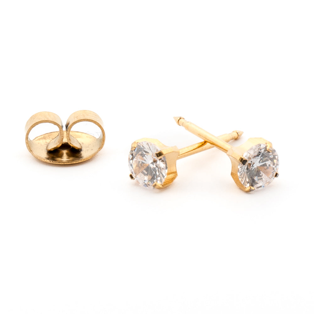 Cubic Zirconia Gold Earrings 3mm Earrings