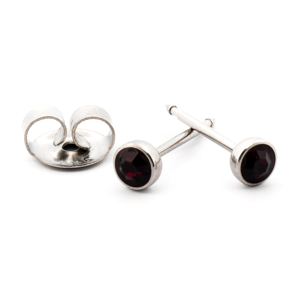 January (Garnet) Silver Stud Cartridge 4 mm Earrings