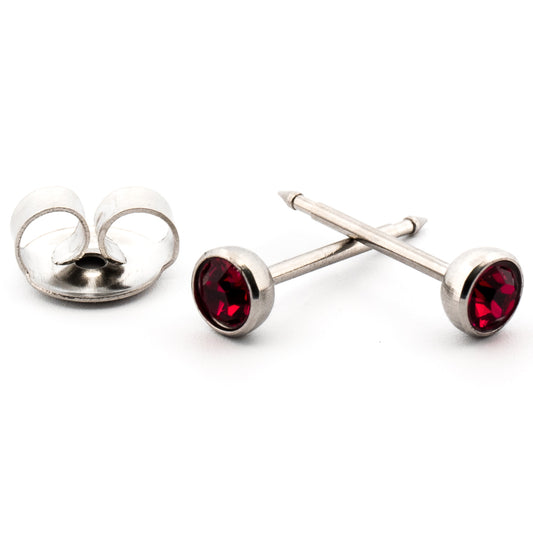 July (Ruby) Silver Stud Set