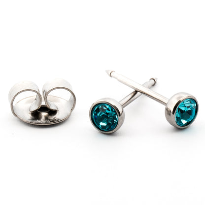 March (Aquamarine) Silver Stud Set