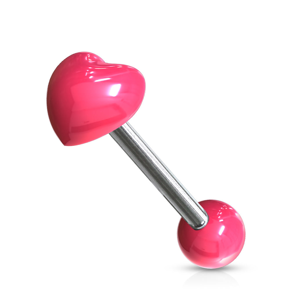 Pink SS/Acrylic Heart Tongue Bar 16mm / Pink / Surgical Steel