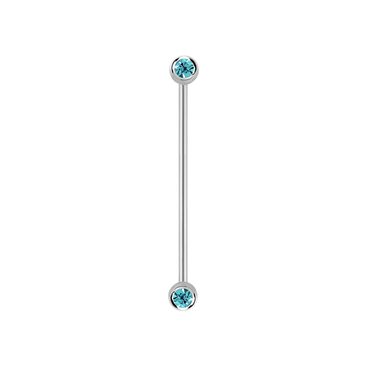 14g Surgical steel Industrial barbell Aquamarine