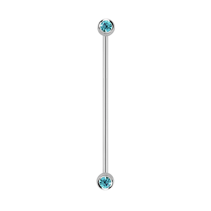 14g Surgical steel Industrial barbell Aquamarine