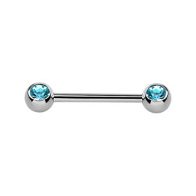 Silver Surgical Steel Aquamarine Nipple Bar 14mm / Surgical Steel / Silver Barbell