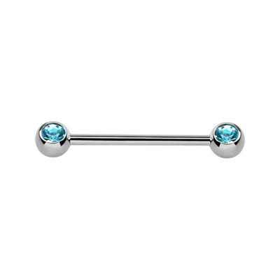 Silver Surgical Steel Aquamarine Nipple Bar