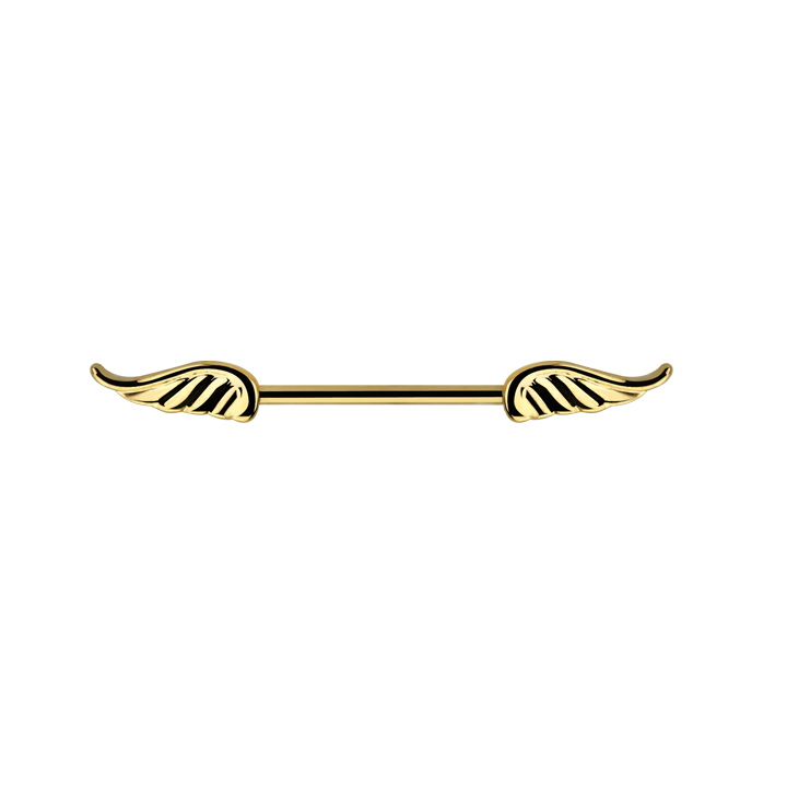 14g Gold Wing Nipple Bar 14mm / Surgical Steel / Gold Barbell