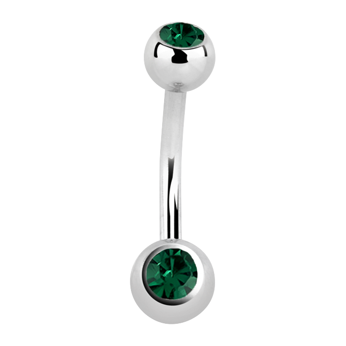 Surgical Steel Small Emerald Navel Bar 10mm / Surgical Steel / Emerald Navel Bar