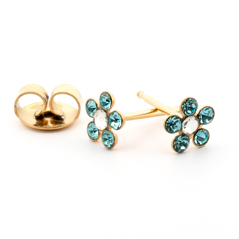 Gold Aquamarine Daisy Set Earrings