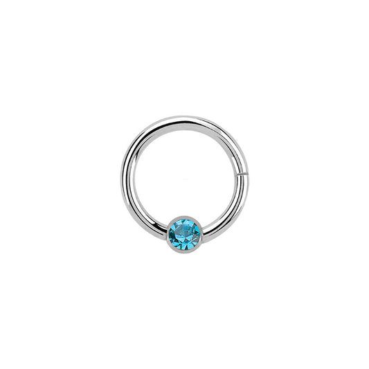 Silver Surgical Steel Aquamarine Hinged Ring