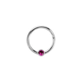 16g Surgical Steel Silver Hinged Ring with Fuchsia Jewel