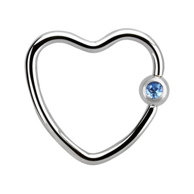 16g Surgical Steel Light Sapphire Heart Ring