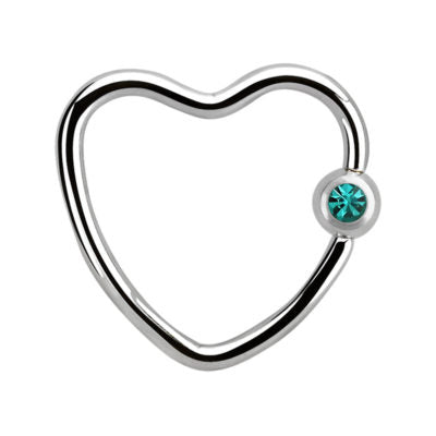 16g Surgical Steel Aquamarine Heart Ring
