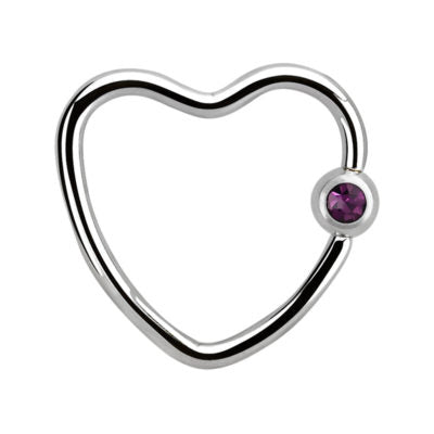 16g Surgical Steel Amethyst Heart Ring