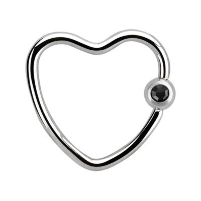16g Surgical Steel Black Heart Ring