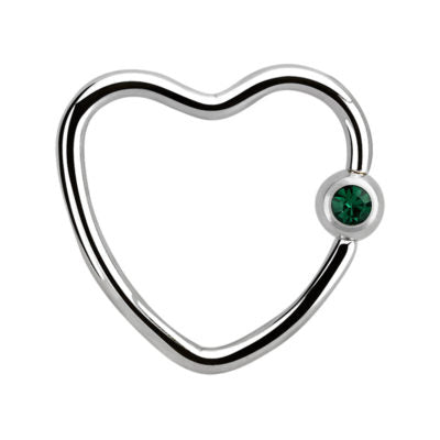 16g Surgical Steel Emerald Heart Ring