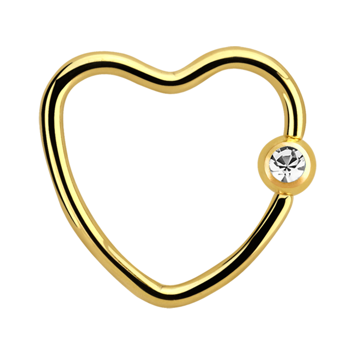 16g Surgical Steel Gold Heart Ring Surgical Steel / Gold / Cubic Zirconia Ball Closure Ring