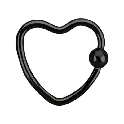 16g Surgical Steel Black Heart Ring