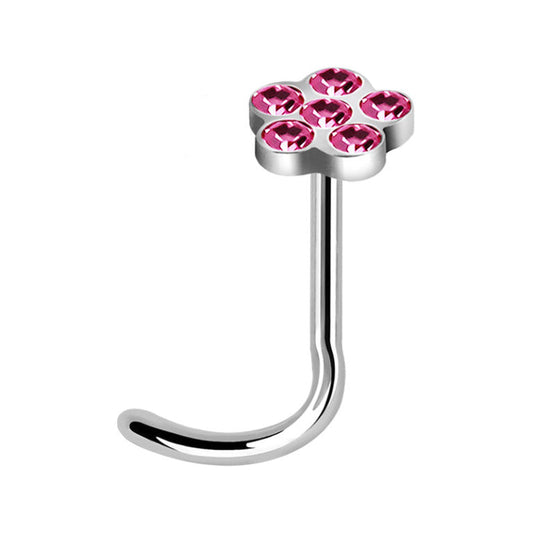 20g Rose Flower Shape With 6 Crystals Nose Screw