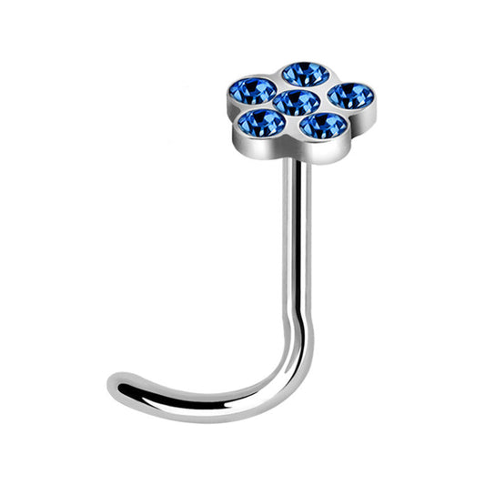 20g Sapphire Flower Shape With 6 Crystals Nose Screw