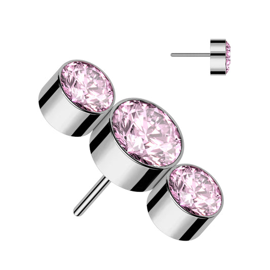 Silver Light Pink Titanium Threadless 3 Round Curve Top