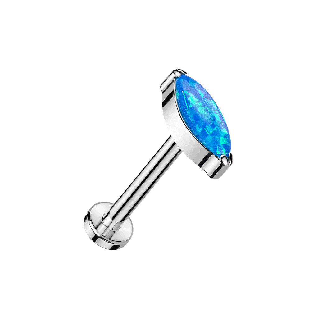 Silver Blue Opal Marquise Titanium Threadless Labret