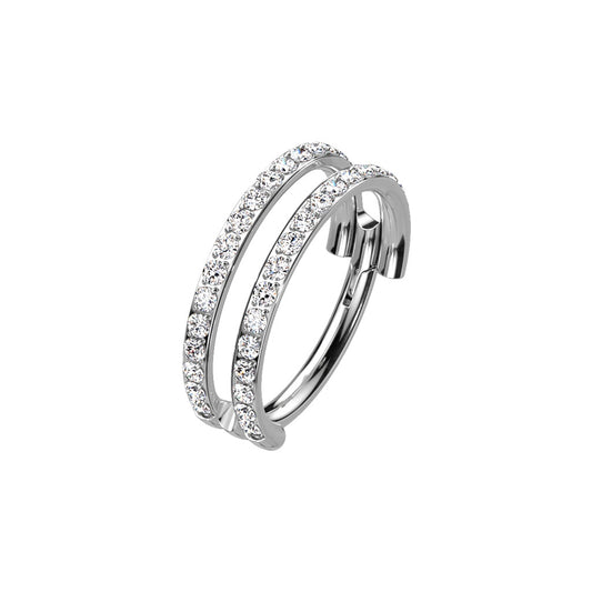 Silver Titanium Double Pave CZ Hinged Ring