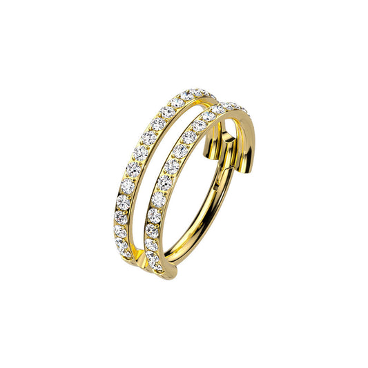 Gold Titanium Double Pave CZ Hinged Ring