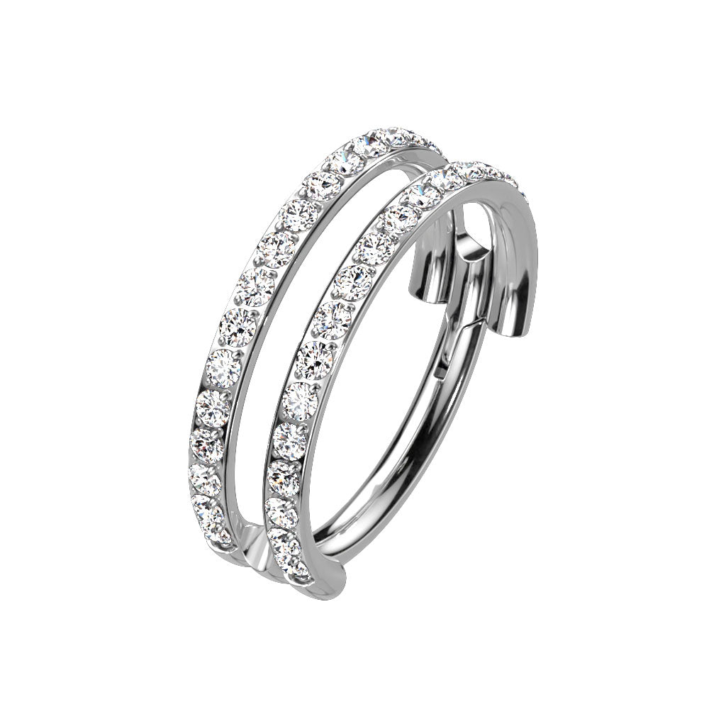 Silver Titanium Double Pave CZ Hinged Ring