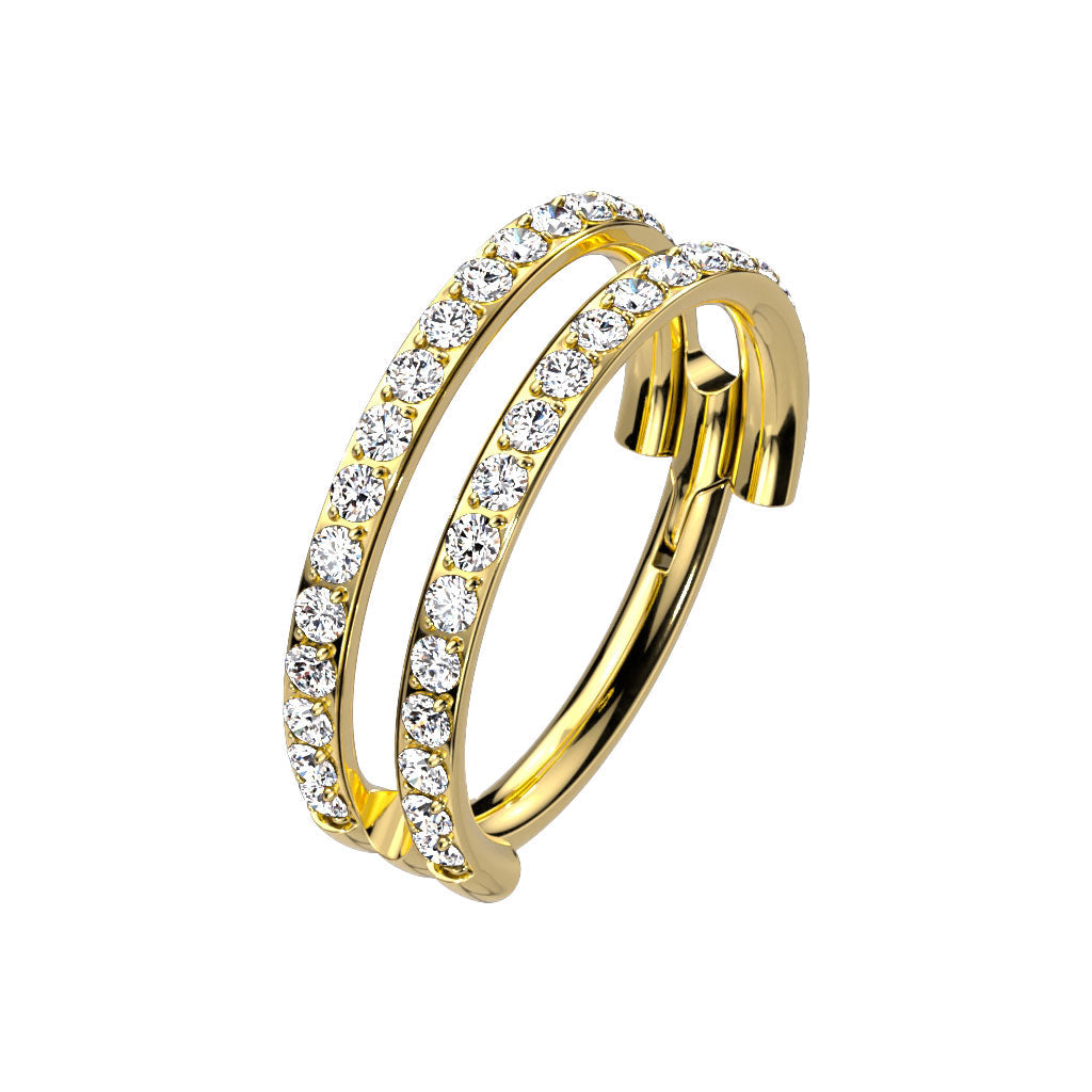 Gold Titanium Double Pave CZ Hinged Ring