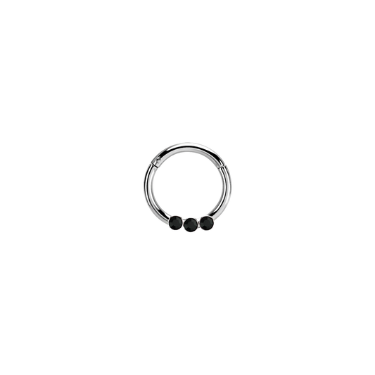 16g Silver Surgical Steel 3 Stone Hinged Ring Black