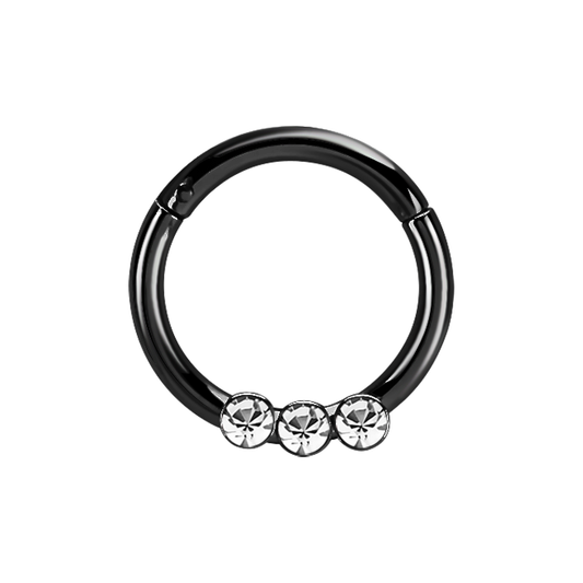 16g Black PVD Plated Surgical Steel 3 Stone Hinged Ring