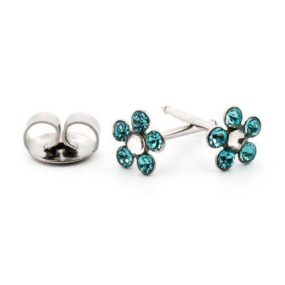 Silver Aquamarine Daisy Set Earrings