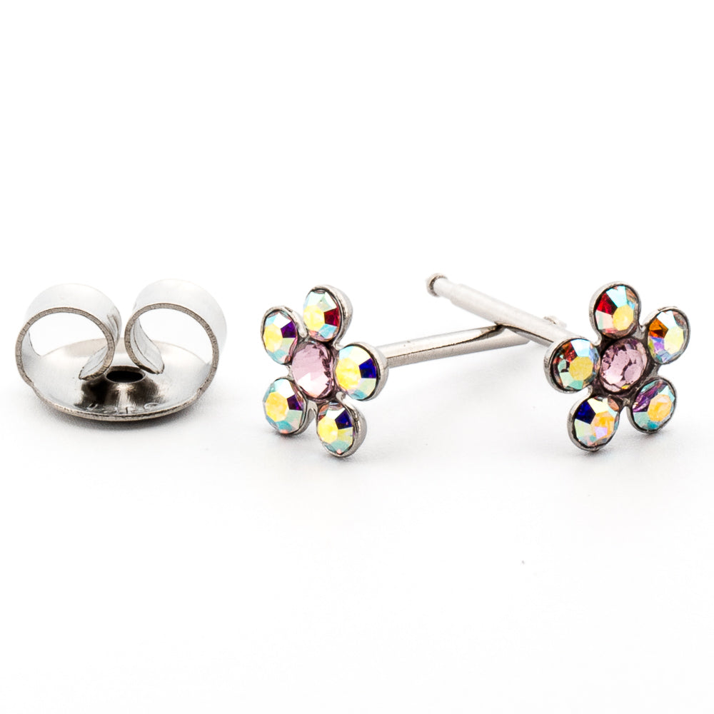 Silver Aurora Borealis Daisy Set Earrings Earrings